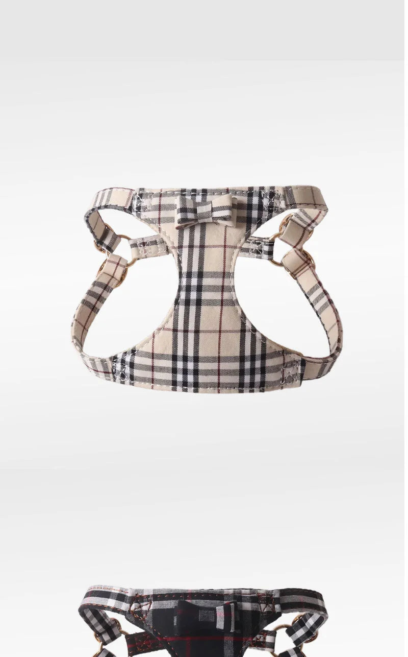 Dog Harness Leash Set for Small and Medium Dogs Adjustable Plaid Bow Vest Double Hook Leash Pet .Your Fur Babies will be Walking in Style.