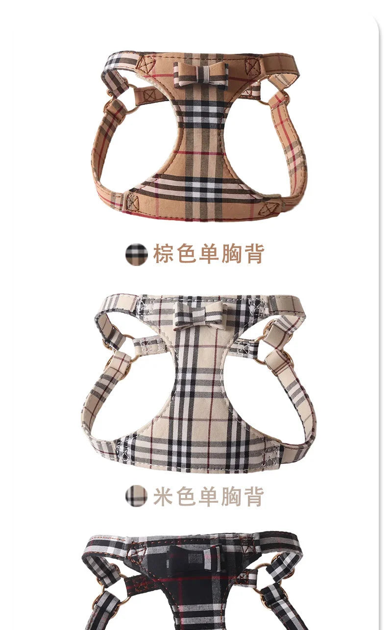 Dog Harness Leash Set for Small and Medium Dogs Adjustable Plaid Bow Vest Double Hook Leash Pet .Your Fur Babies will be Walking in Style.