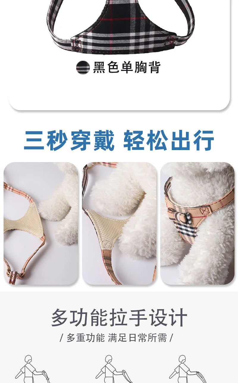 Dog Harness Leash Set for Small and Medium Dogs Adjustable Plaid Bow Vest Double Hook Leash Pet .Your Fur Babies will be Walking in Style.