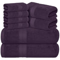 Luxury 8 Piece Plum Towels Set, 2 Bath Towels, 2 Hand Towels and 4 Washcloths, 600 GSM 100 Ring Spun Cotton Highly Absorbent. Striking Color.