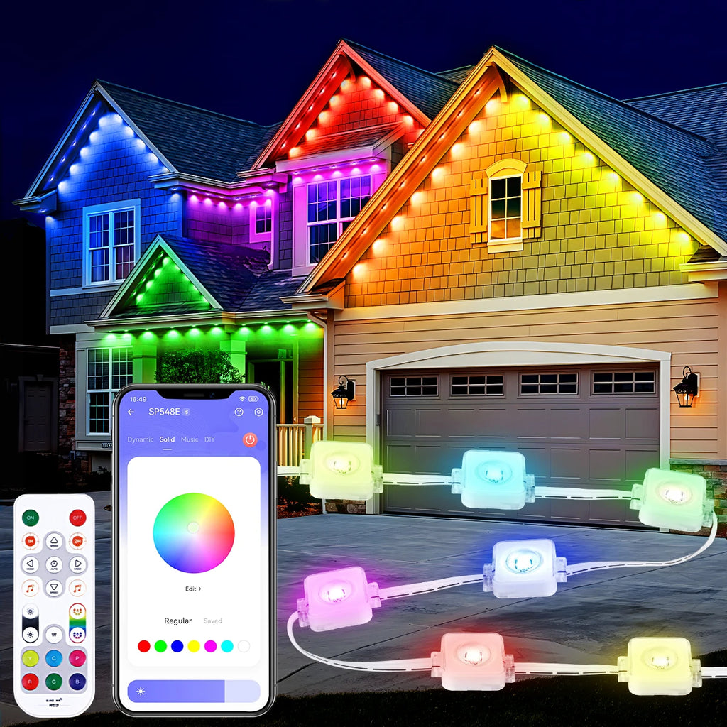 Permanent Outdoor Lights, 100ft/150FT RGBIC Outdoor Lights with 60/90 LED Lights, IP67 Waterproof, 100 Scene Modes. I Have Seen These Lights in Action and They are Great.