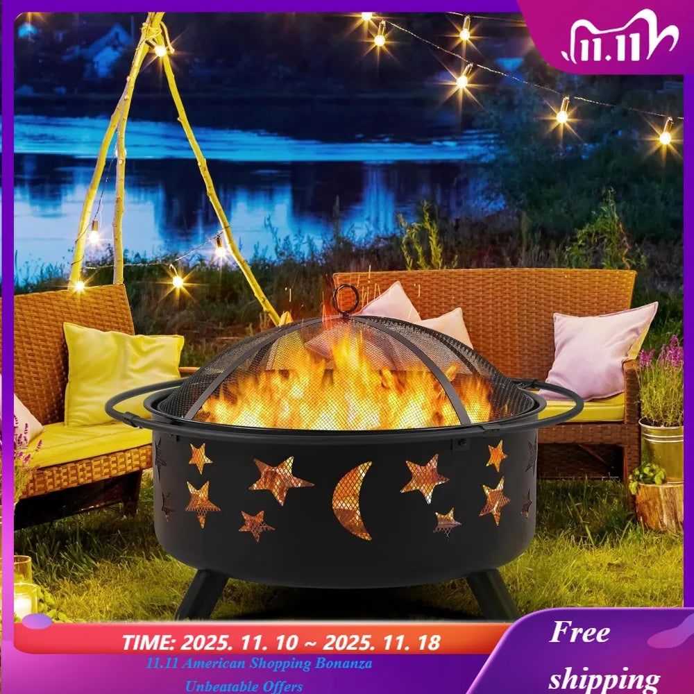 Fire Pit 30in Fire Pits for Outside Wood Burning. Outdoor with Spark Screen, Patio Customized.