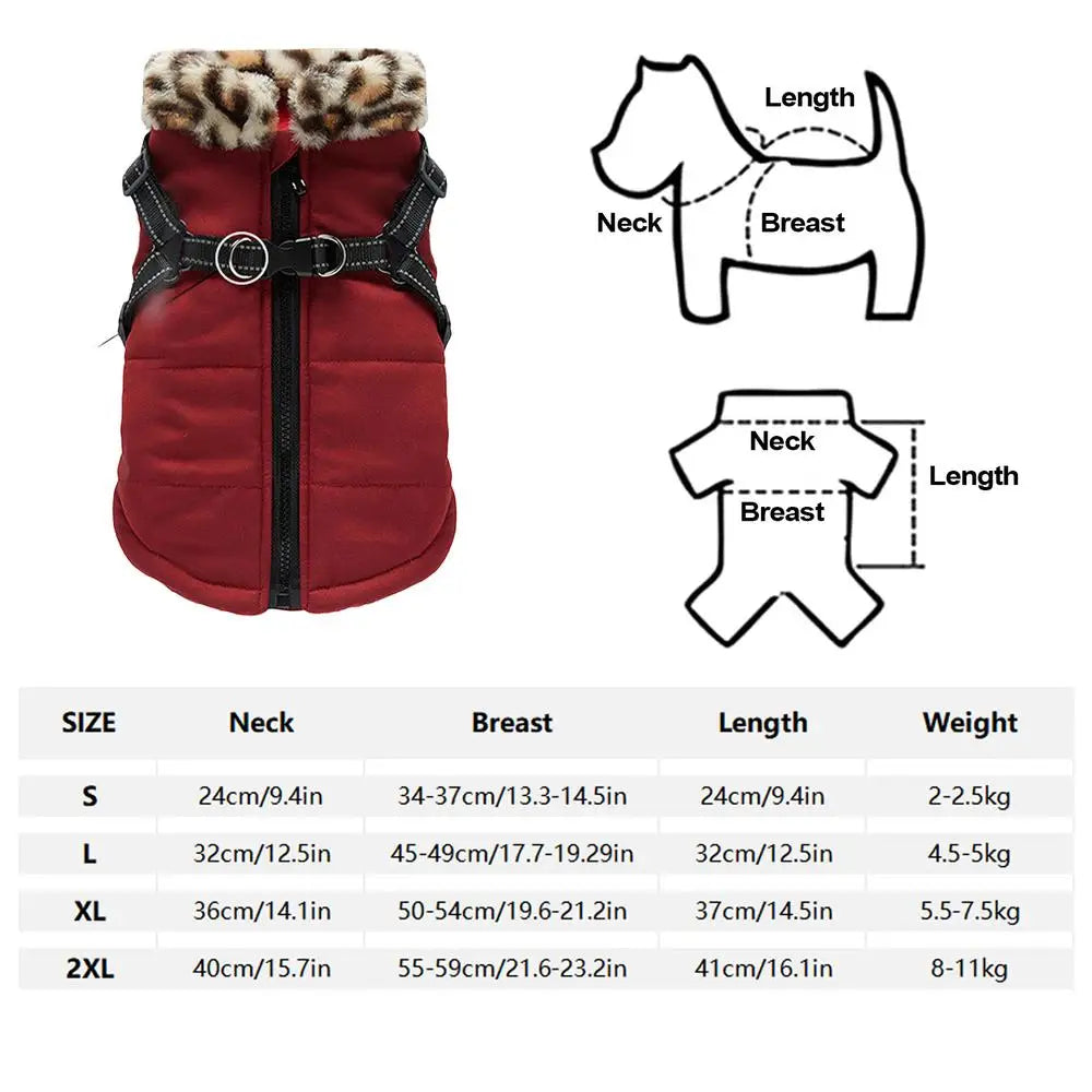 Pet Dog Coat With Reflective Harness Warm, Waterproof Coat for Fur babies of all sizes. 2 color choices.