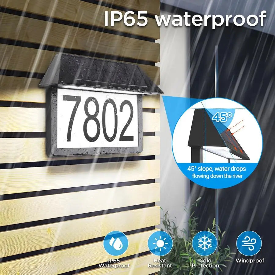 Solar Wall Mounted Address Sign, House Numbers   3 Color Temperature, and Brightness.  Allows for finding Your Address at night Much Easier.