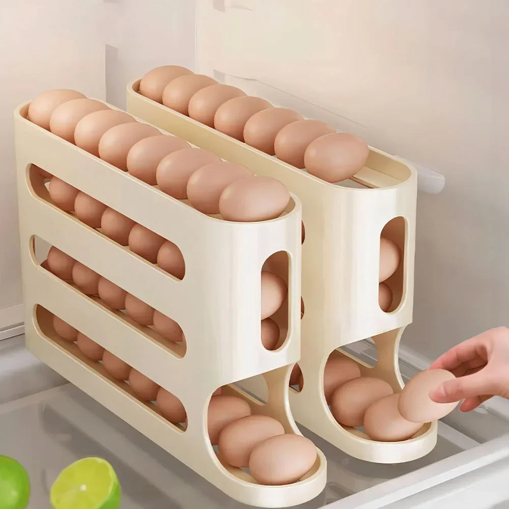 4 Layer Automatic Rolling Egg Holder and Dispenser. Fridge Organizer.  Space Saver!