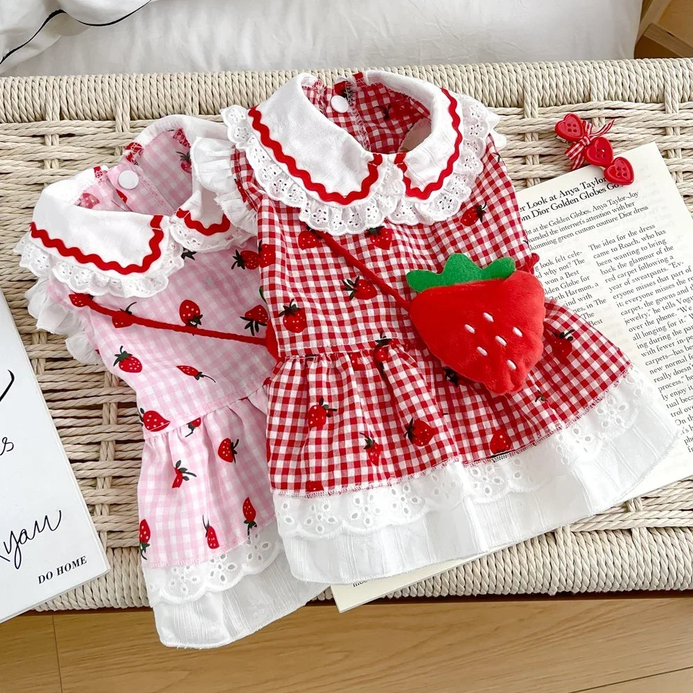 Your Fur Baby will be the Best Dressed Dog in Town in this Red and White Plaid and Strawberry Spring Dress. It also comes in Pink and White and Multiple Sizes.