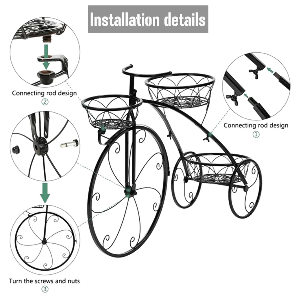 3-Tier Wrought Iron Tricycle Plantstand. Garden and Patio Decor Flower Pots . Too Cute!!!