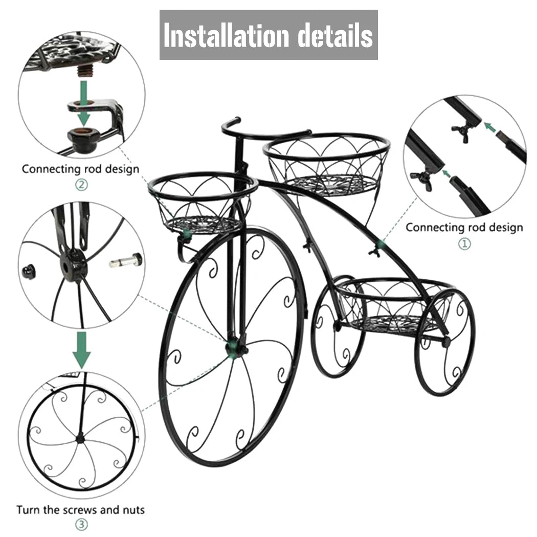 3-Tier Wrought Iron Tricycle Plantstand. Garden and Patio Decor Flower Pots . Too Cute!!!