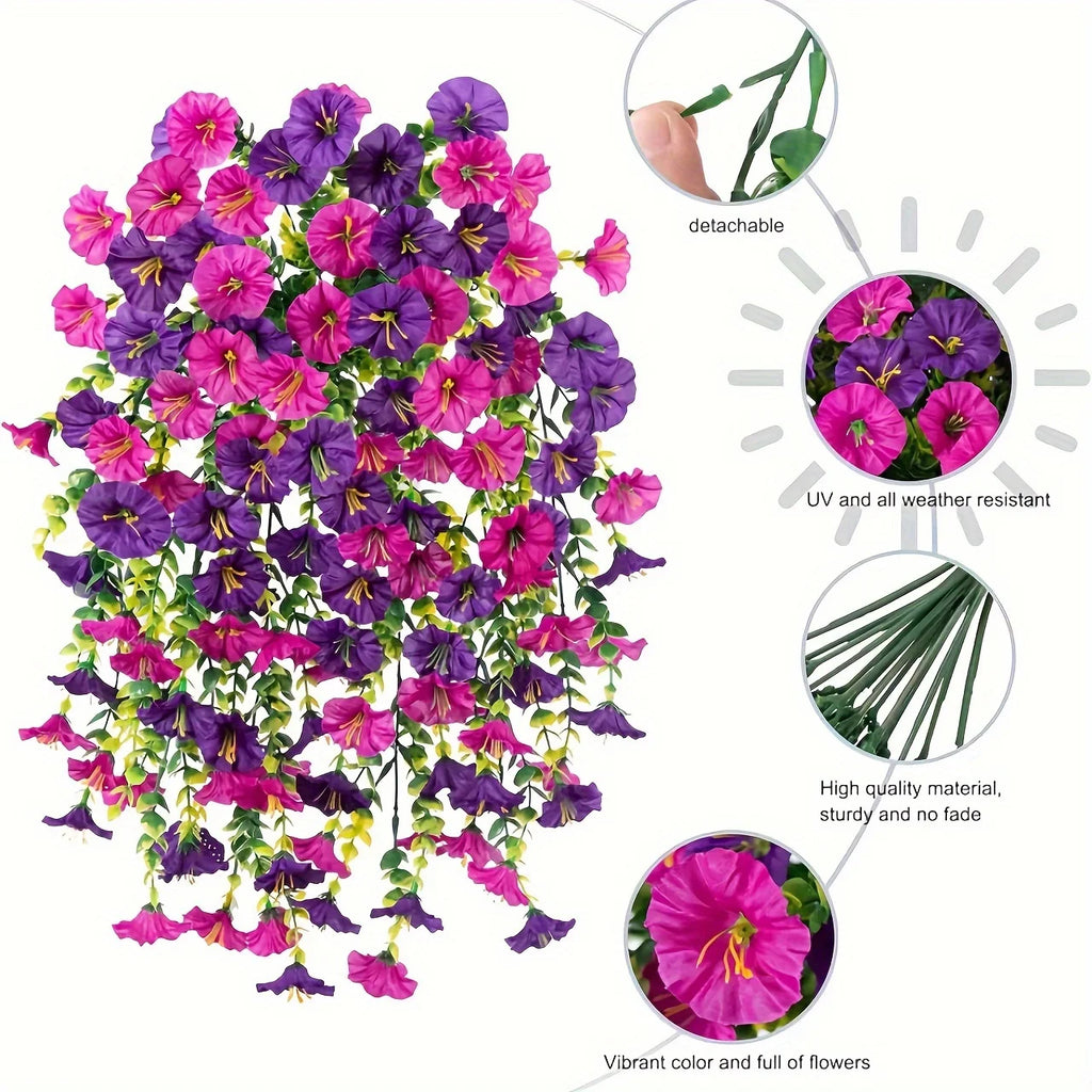 2pcs UV-Resistant Artificial Morning Glory & Eucalyptus Hanging Decor - Perfect for Home, Garden, Weddings | Versatile Outdoor use. Used these Last Season and No One Could Tell They were Not Real! Love These!