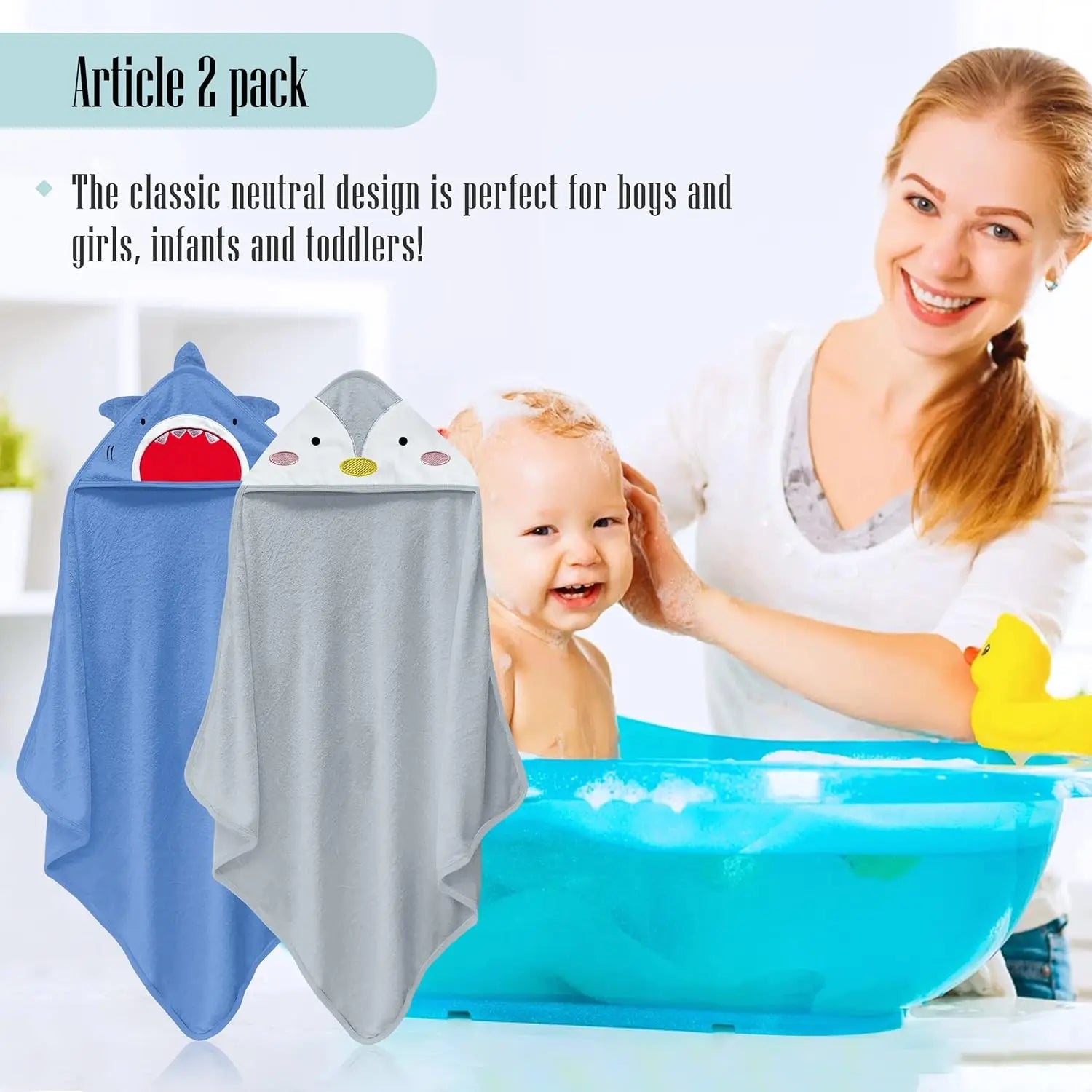 Soft Bamboo Rayon Hooded Towel Set with Washcloths for Babies - Shark & Penguin Designs. Does not Get Much Cuter than This!