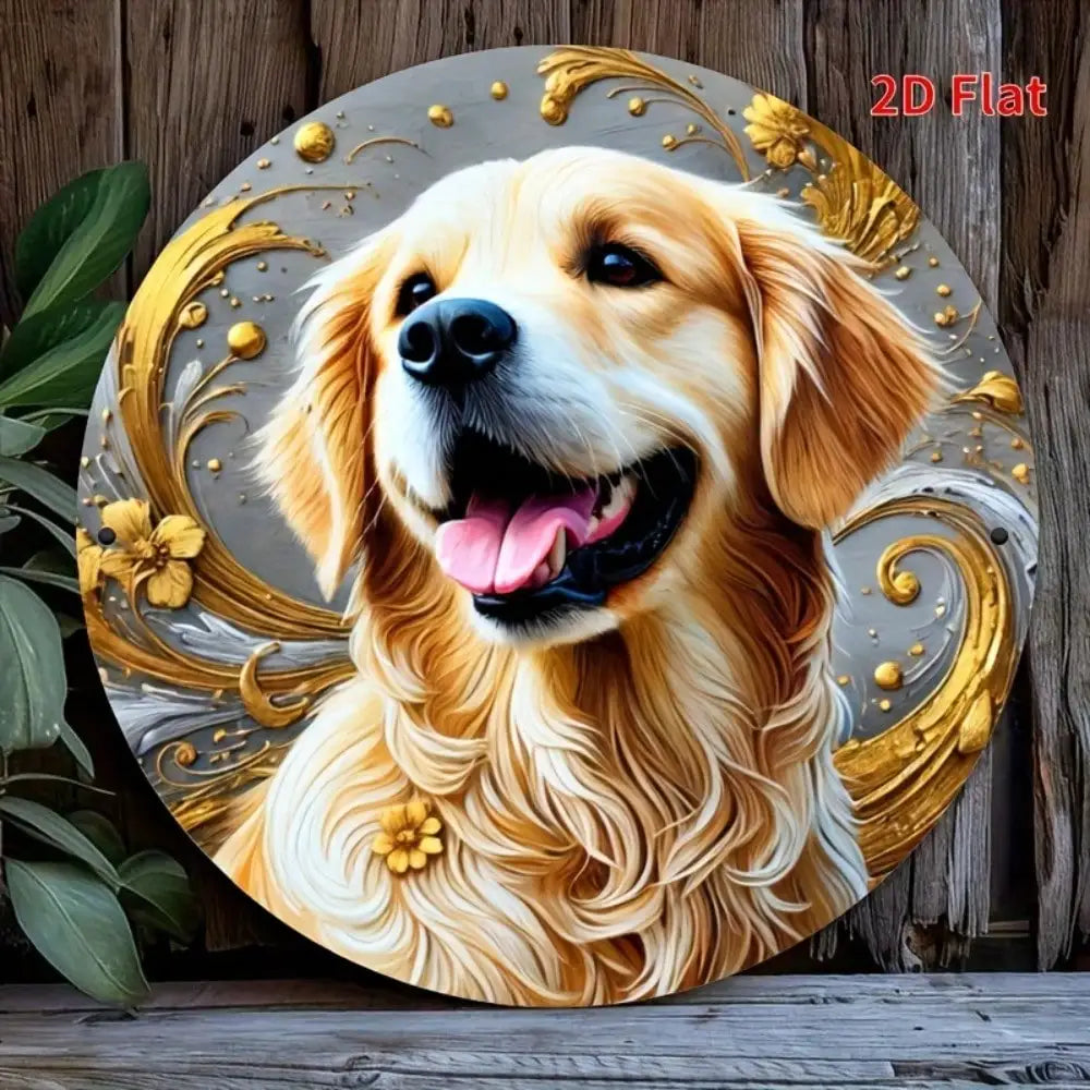 Brand Golden Retriever Metal Wall Art Decor Sign, Durable Waterproof Floral Iron Dog Sign for Home