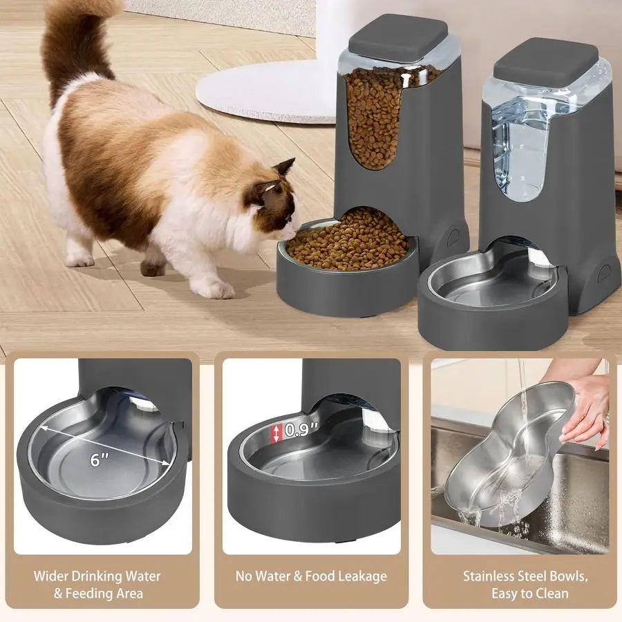 2 Pack Automatic Cat/Dog Feeder.  Stainless Steel Water and Food Dispenser.