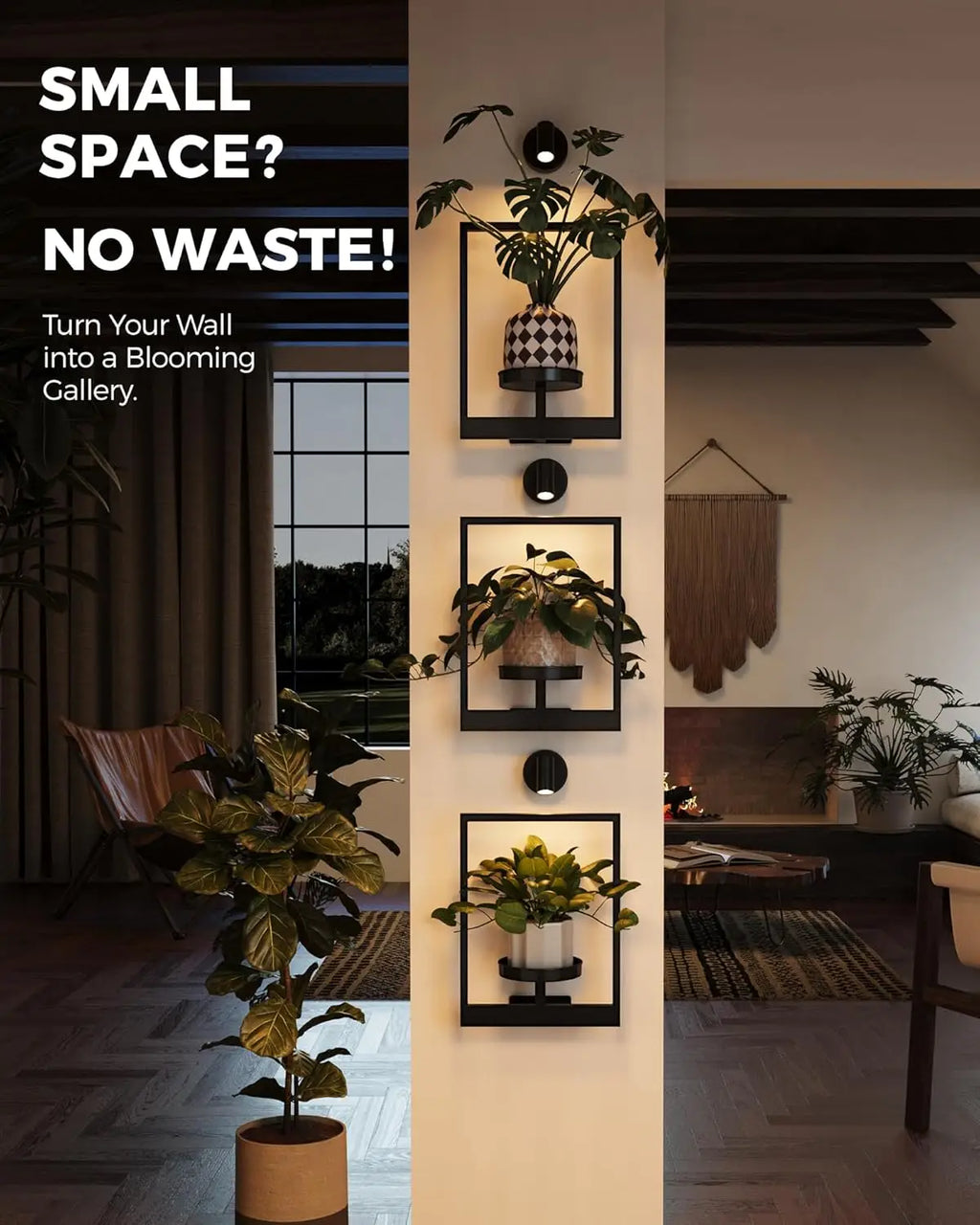 3-Pack Hanging Planters with Lights for Indoor Plants, Wall Decor, Living Room Plant Stand and Window Shelves.