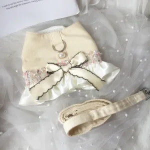 Lace Bow Halter with leash. Vintage inspired.   perfect for Cats and Dogs Small to medium size. Oh so Darn Cute!