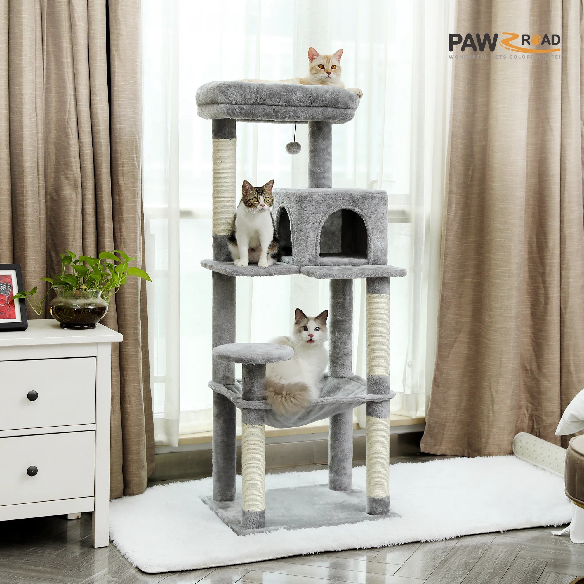 Cat Tree for Indoor Cats 5-Level Cat Tower for Large Cats with Large Hammock Sisal Covered Scratching Posts Cozy Condo Top Perch. Love This!!!