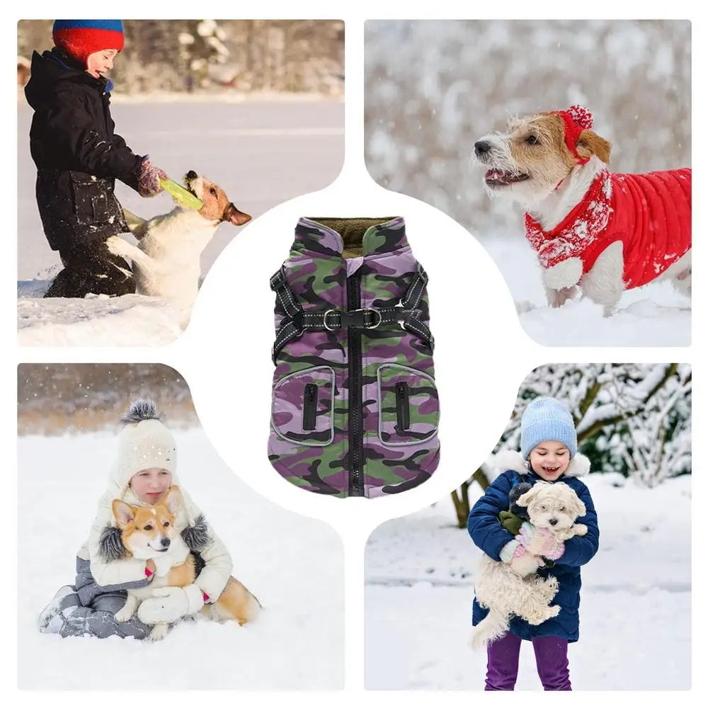 Pet Dog Coat With Reflective Harness Warm, Waterproof Coat for Fur babies of all sizes. 2 color choices.