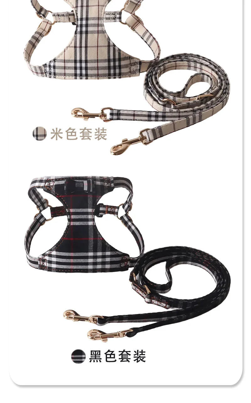 Dog Harness Leash Set for Small and Medium Dogs Adjustable Plaid Bow Vest Double Hook Leash Pet .Your Fur Babies will be Walking in Style.