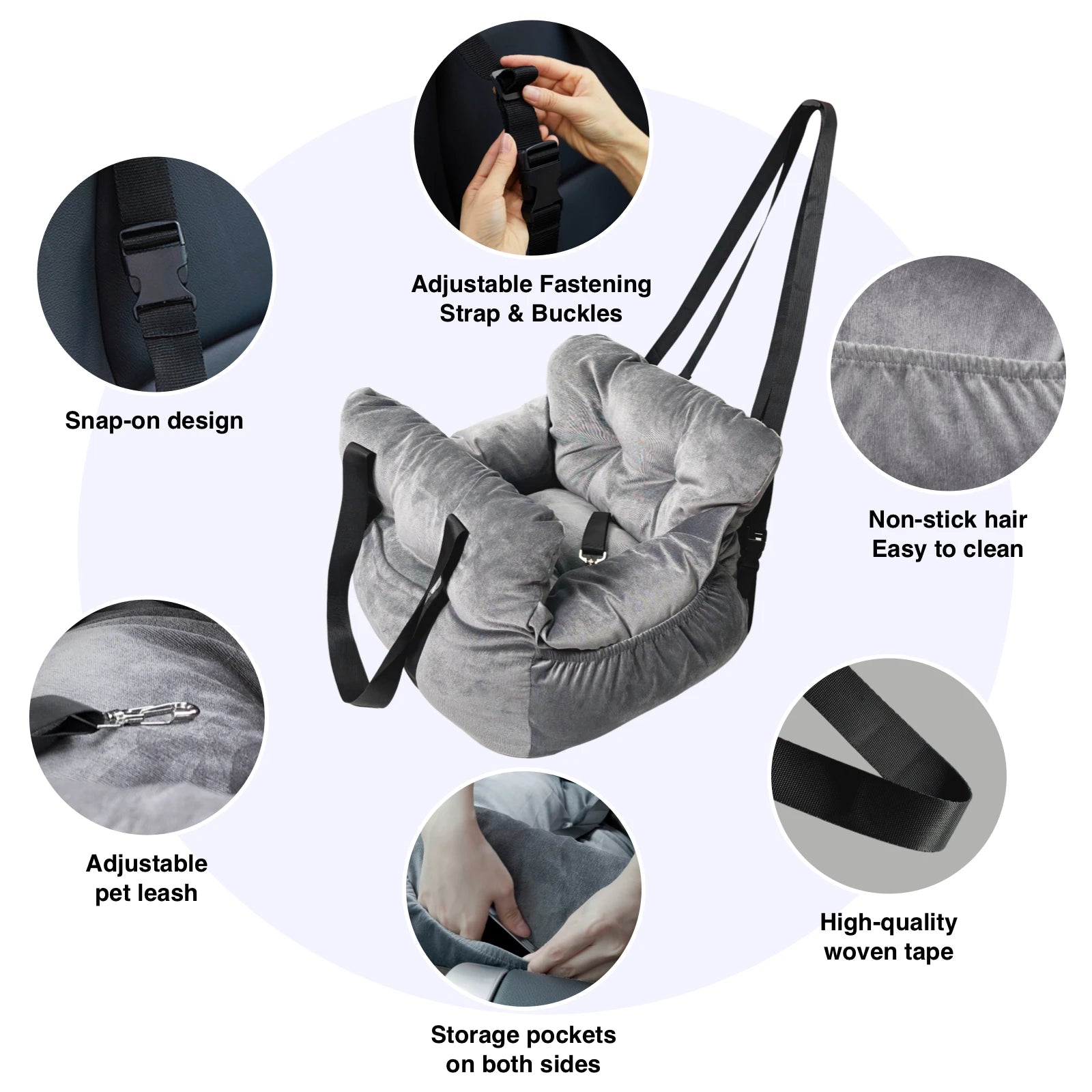 2-in-1 Dog Car Seat Carrier Bag - Detachable with Handles and Safety Belt, Travel Dog Booster Seat for Small Medium Dogs Cats. Multiple Colors.