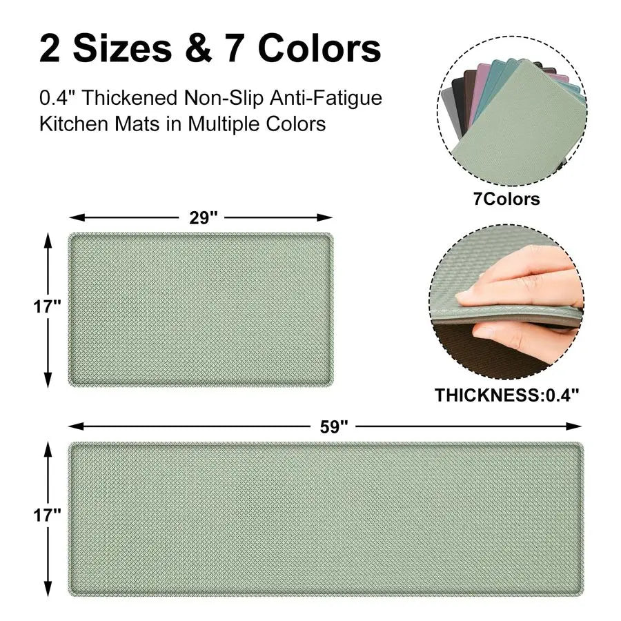 Set of 2 Cushioned Anti Fatigue Kitchen Floor Mats.17x29 17x59, Light Green. Your Legs and Feet Will Thank You !