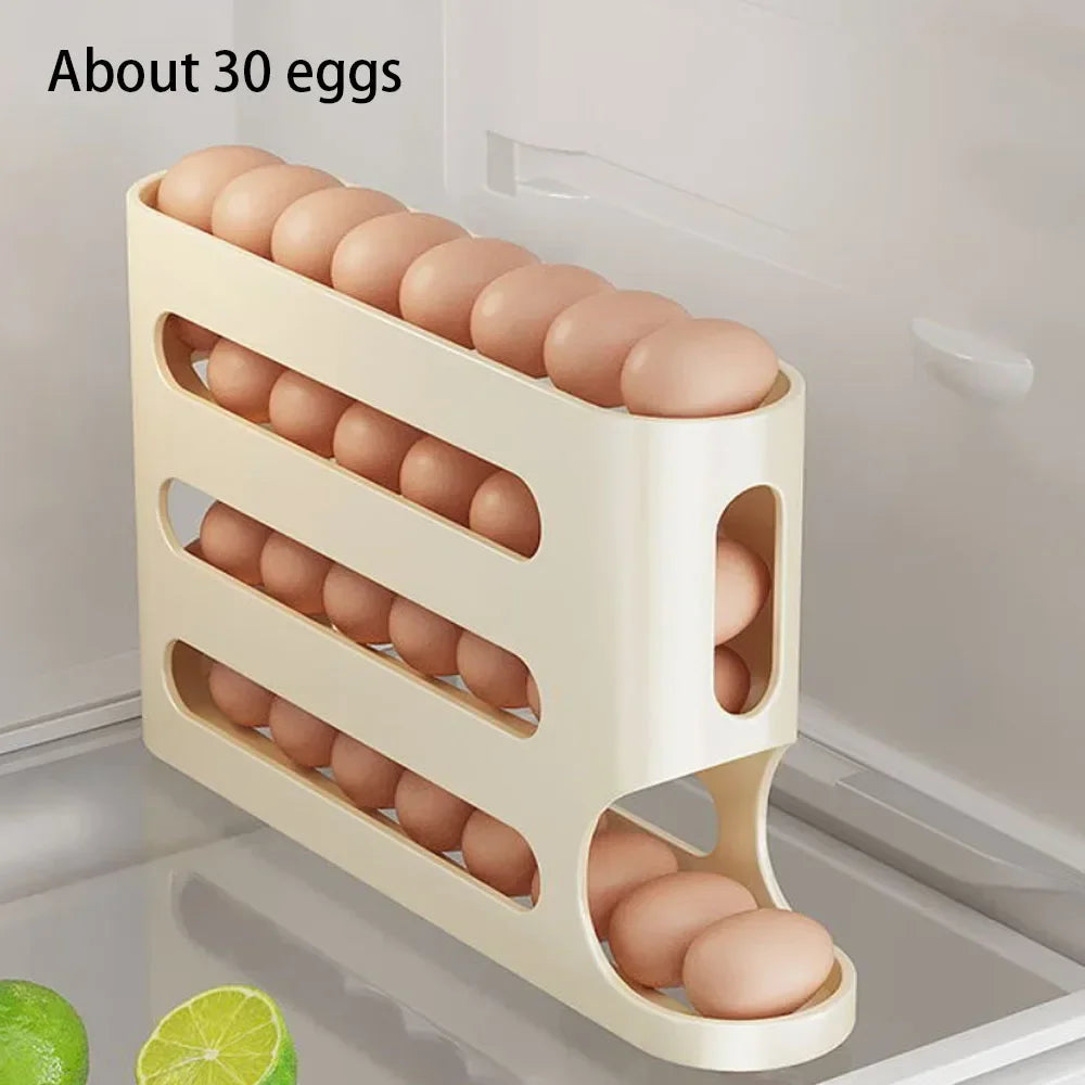4 Layer Automatic Rolling Egg Holder and Dispenser. Fridge Organizer.  Space Saver!