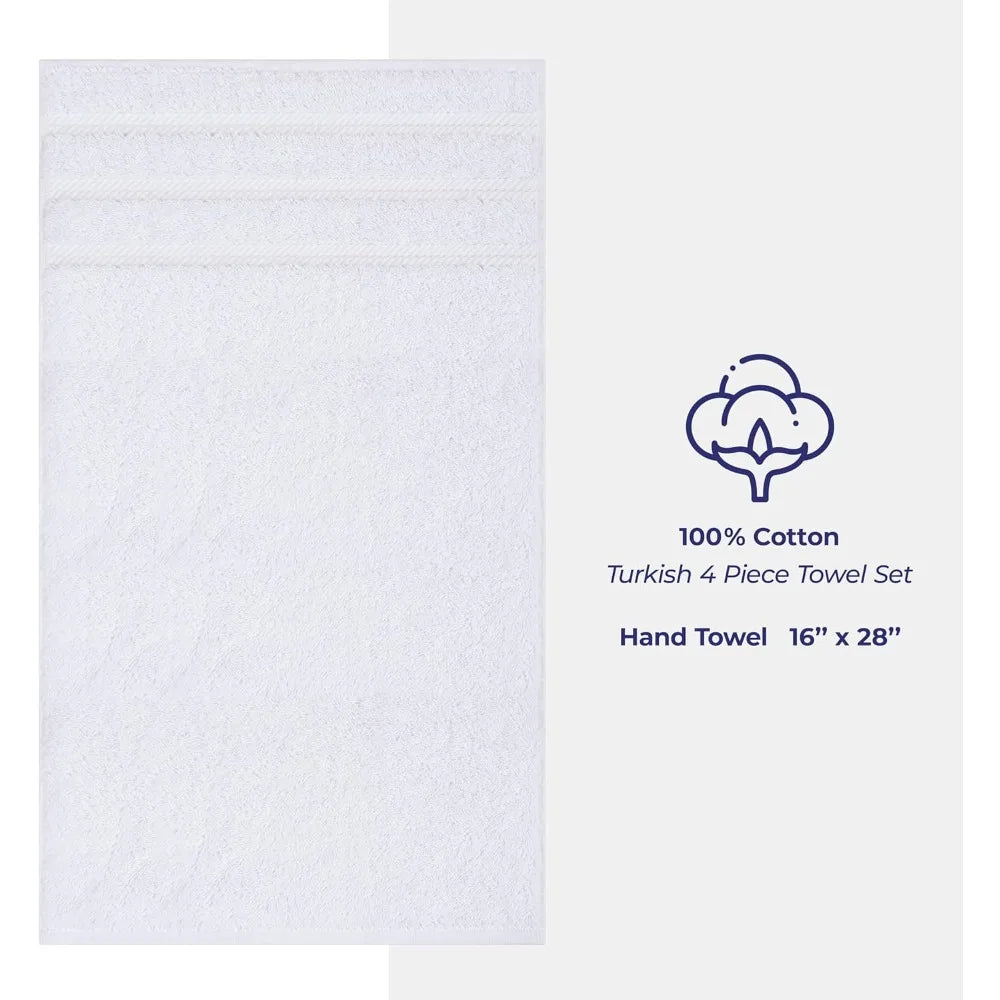 Soft and luxurious bathroom towels, 100% Turkish cotton, four-piece set, suitable for and bathroom, When You Just Want Plain White!