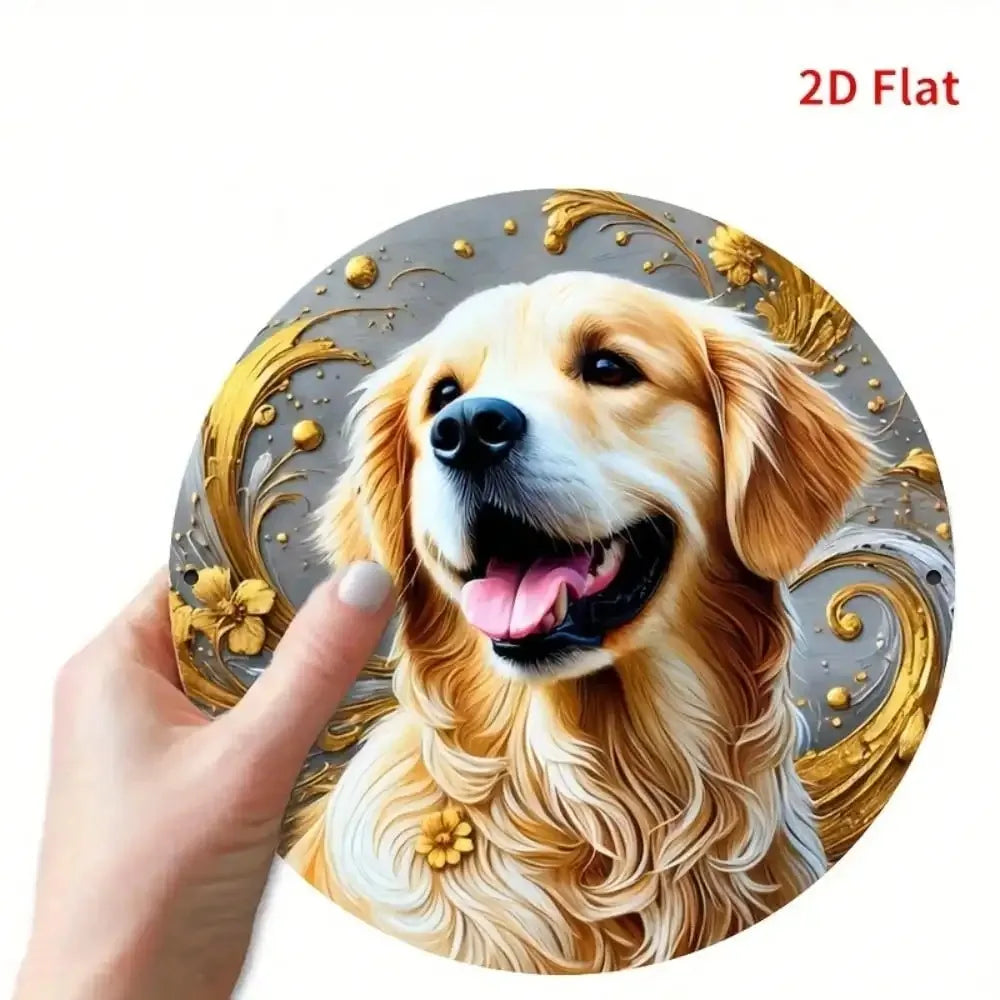 Brand Golden Retriever Metal Wall Art Decor Sign, Durable Waterproof Floral Iron Dog Sign for Home