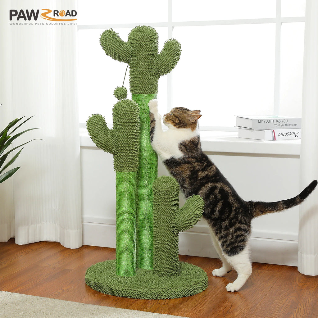 Cactus Cat Tree with Large Condo, Hammock, Dangling Ball and Cat Scratching Post for hours of indoor fun and shenanigans.