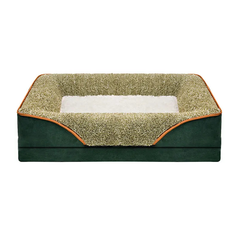 An oversized dog bed comfortable and soft. Washable liner. Multiple Sizes. and color combinations. Both Functional and Attractive.
