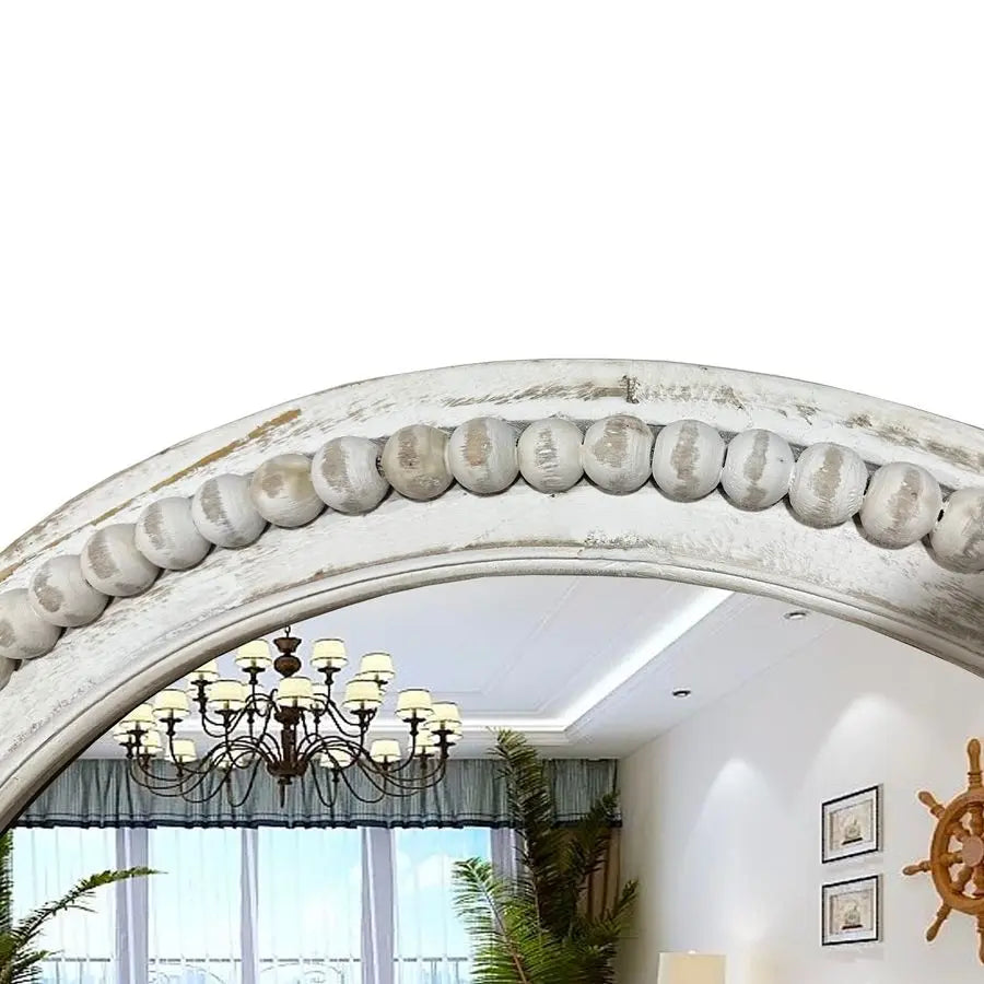 Round Wall 24 Inch White Wood Beaded Circle Mirror. Makes a Beautiful Accent  to any Room in Your Home.  Decorative Farmhouse Mirror for Living Room, Bedroom, Bathroom, or in an Entryway. Love This! Would Look Beautiful with