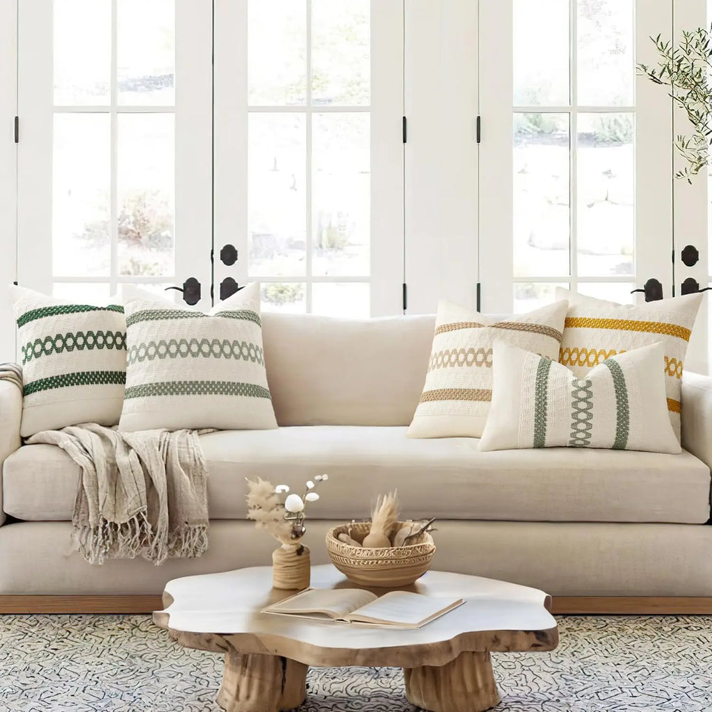 Set of 2 Sage Green Boho Pillow Covers, 18x18 Inch Farmhouse Rustic Cotton Cushions for Sofa Bed Chair Decor