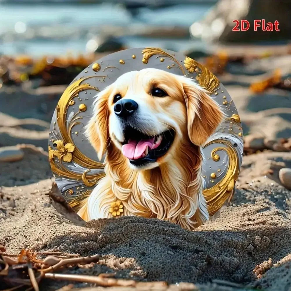 Brand Golden Retriever Metal Wall Art Decor Sign, Durable Waterproof Floral Iron Dog Sign for Home