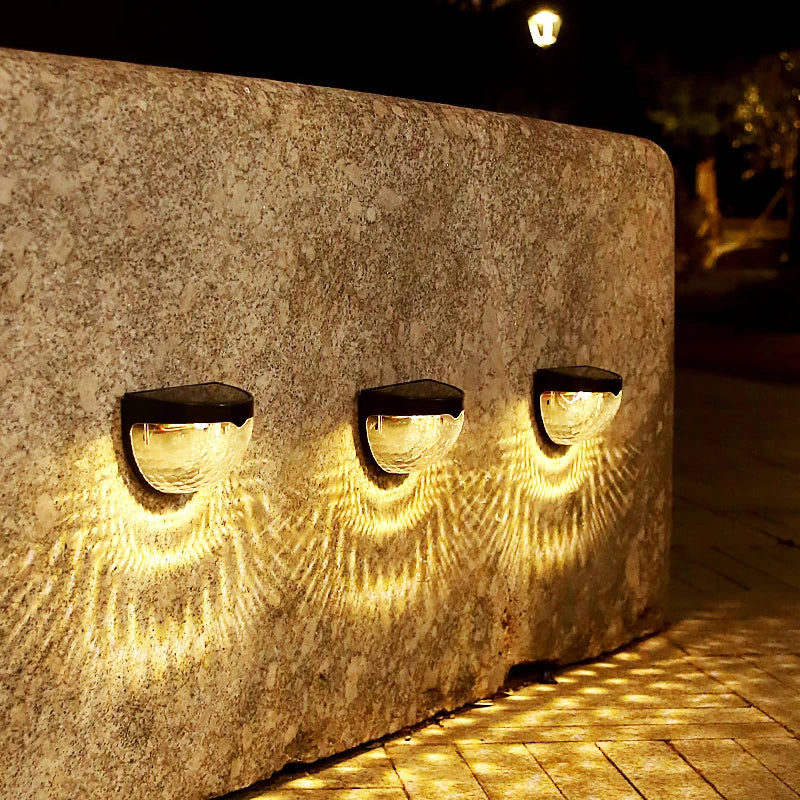 2PCS Solar Wall Lamp, 6LEDs Outdoor Waterproof Solar Light Warm White, These will Illuminate your porch, Deck and Patio with a Unique and Beautiful Pattern.