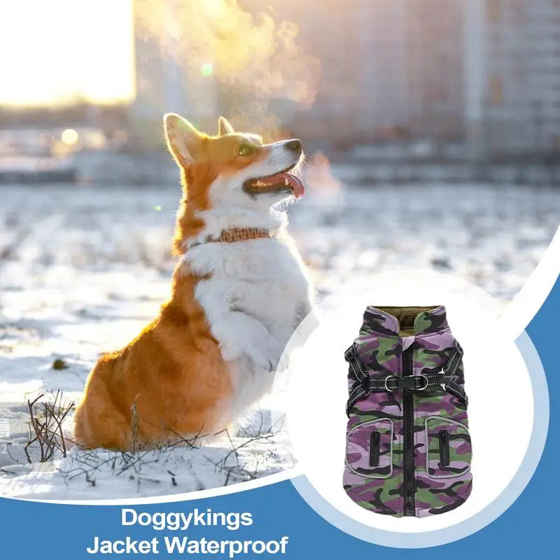 Pet Dog Coat With Reflective Harness Warm, Waterproof Coat for Fur babies of all sizes. 2 color choices.
