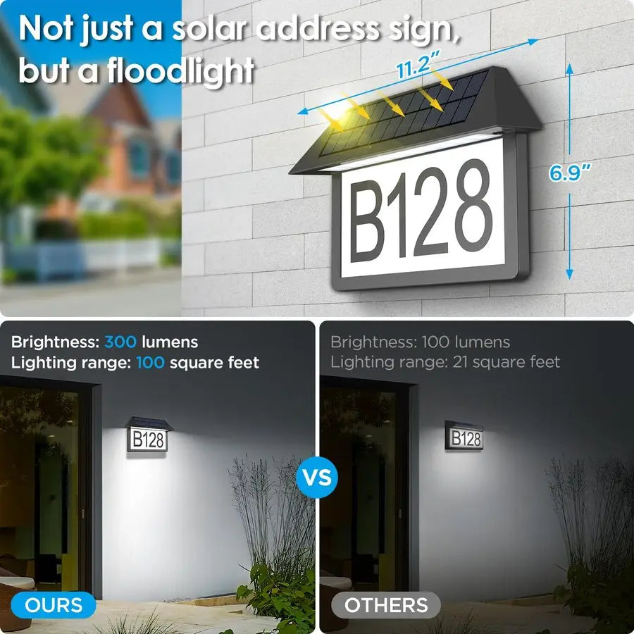Solar Wall Mounted Address Sign, House Numbers   3 Color Temperature, and Brightness.  Allows for finding Your Address at night Much Easier.