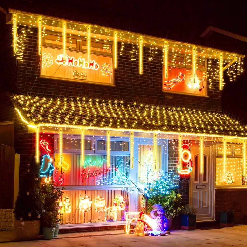 2 Pack Solar Meteor Shower Lights, 16 Tube 288 LED Warm White, Waterproof Outdoor Tree Decor. Stunning Addition to Backyard or Patio all Year Round.