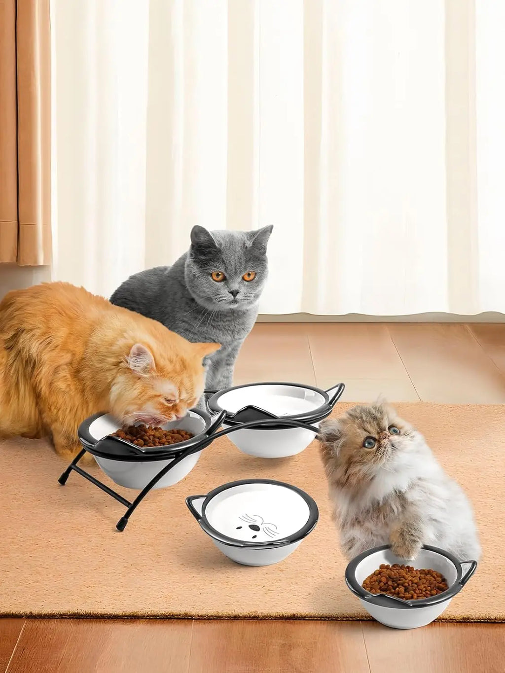 Elevated Ceramic Pet Bowls with Stand for Cats and Small Dogs, Dishwasher Safe, 12 oz Capacity.  Simple Design and Really Cute!