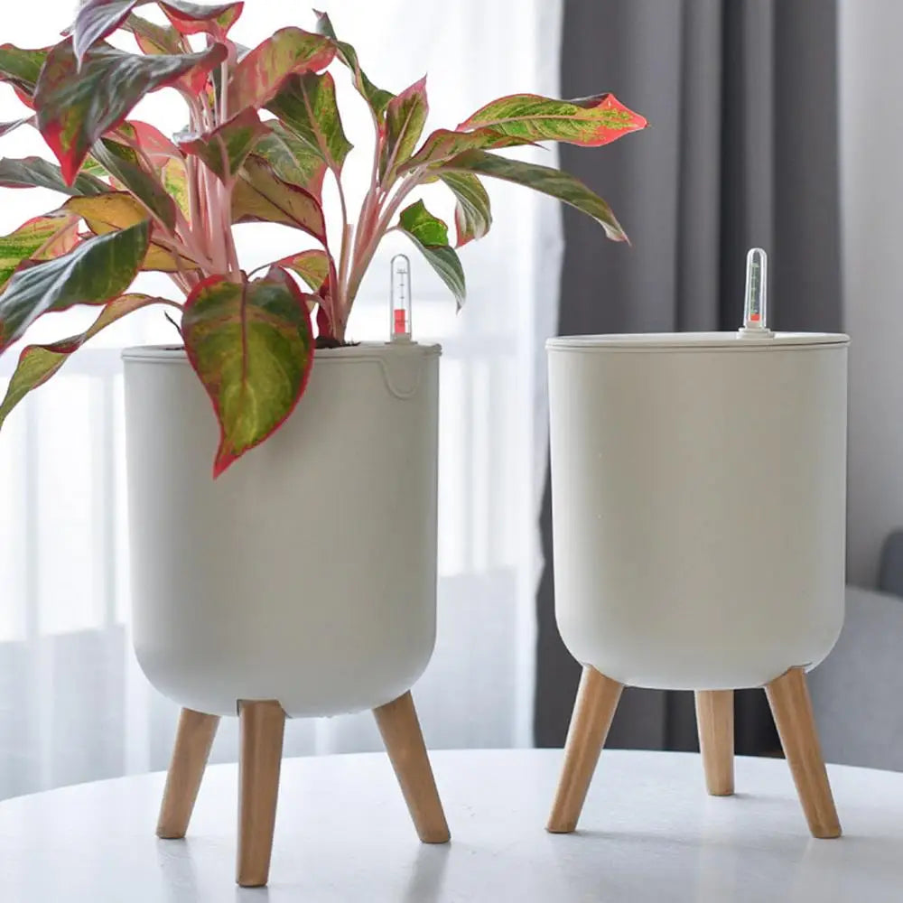 New Automatic Self-Watering Flower Pot With Water Level For Home Indoor Outdoor Garden Flower Pot With Wooden Legs. Love These. Perfect for Those of us that Forget to Water!!