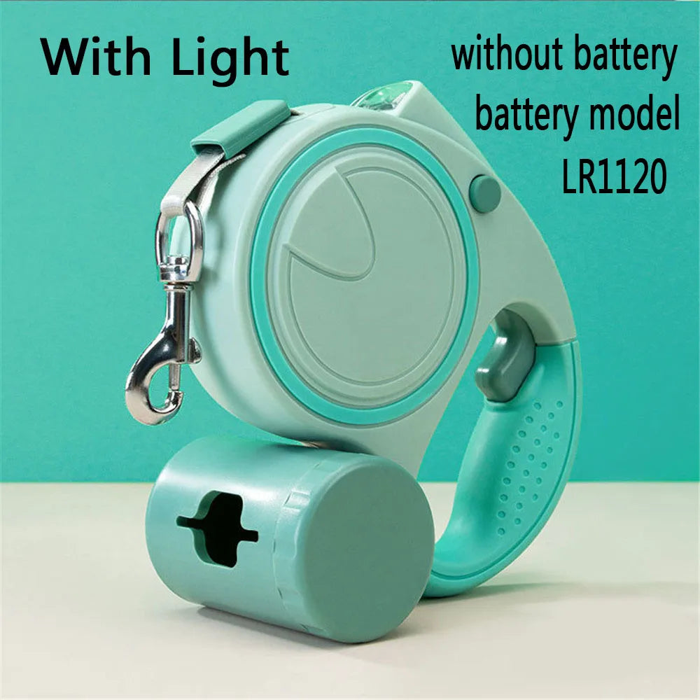 Dog Leash With Led Lights and Garbage Bag Retractable Nylon . Multiple color choices.