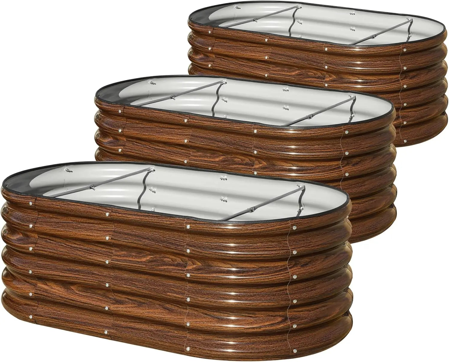 3-Piece Oval Raised Garden Bed Kit, 17" Tall Galvanized Metal Planter Box for Vegetables, Fruits, and Flowers.  Easily Maintained. Show Stoppers!