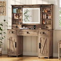Vanity Desk with Lights, 47.2" Farmhouse Vanity Table with Sliding Mirror & Charging Station,