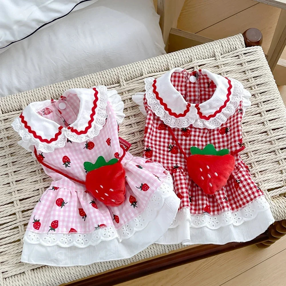 Your Fur Baby will be the Best Dressed Dog in Town in this Red and White Plaid and Strawberry Spring Dress. It also comes in Pink and White and Multiple Sizes.