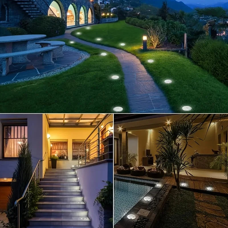 8 Pcs 8LED Solar Power Disk Light Outdoor Garden Solar Light . Great for Lighting a Pathway and Flower Beds.