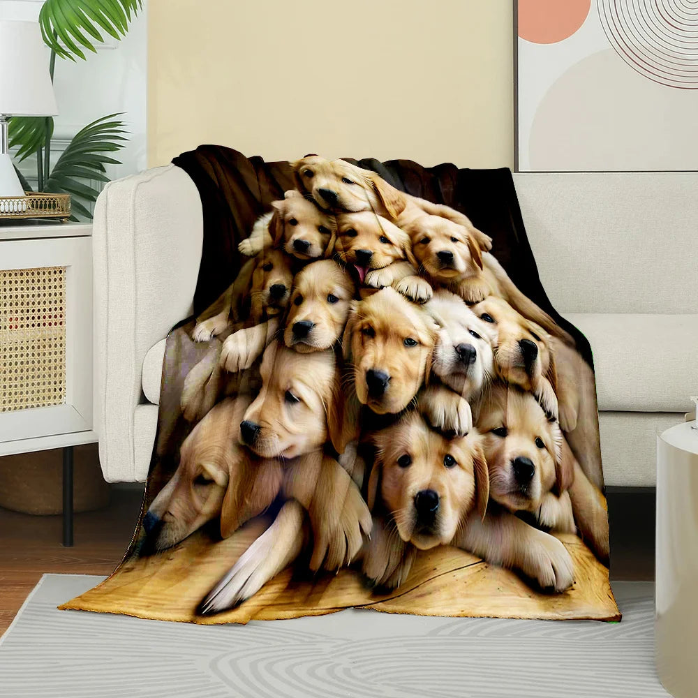 Cozy Golden Retriever Dog Print Flannel Throw Blanket - Soft, Reversible, All-Season Comfort. 2 Sizes