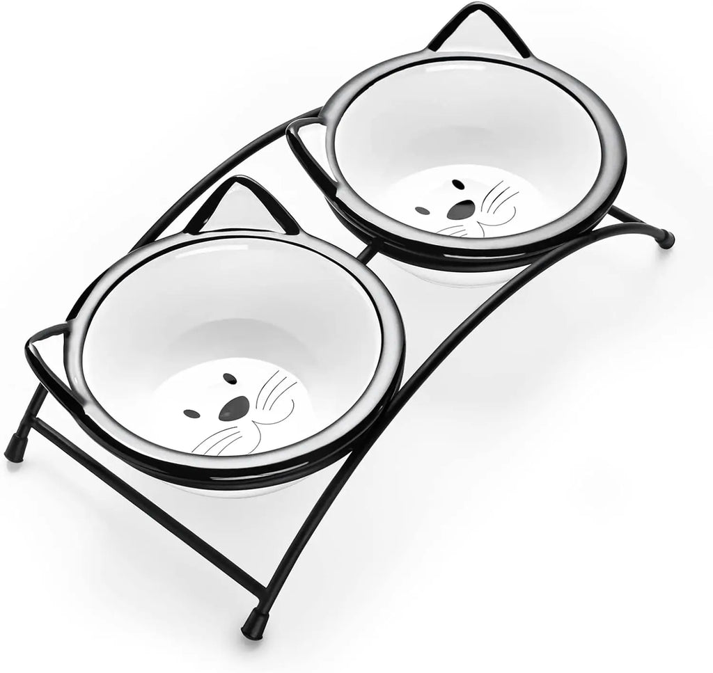 Elevated Ceramic Pet Bowls with Stand for Cats and Small Dogs, Dishwasher Safe, 12 oz Capacity.  Simple Design and Really Cute!