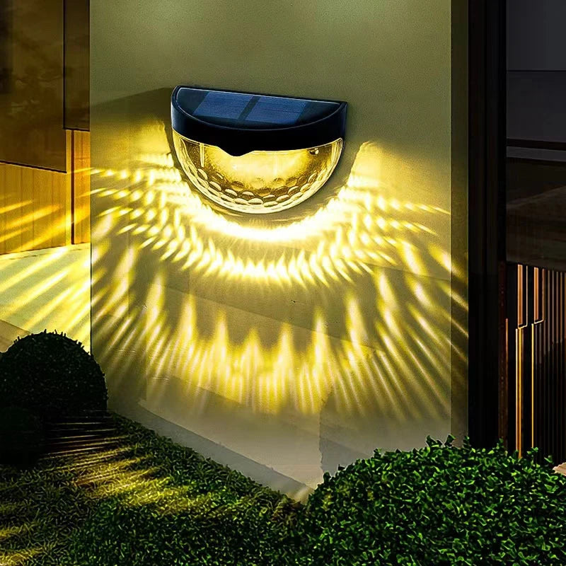 2PCS Solar Wall Lamp, 6LEDs Outdoor Waterproof Solar Light Warm White, These will Illuminate your porch, Deck and Patio with a Unique and Beautiful Pattern.