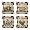 Rustic Farmhouse Pillow Covers Farm Animal Throw Pillow Case Bordered in a Buffalo Plaid. Great as an Accent in any Room.