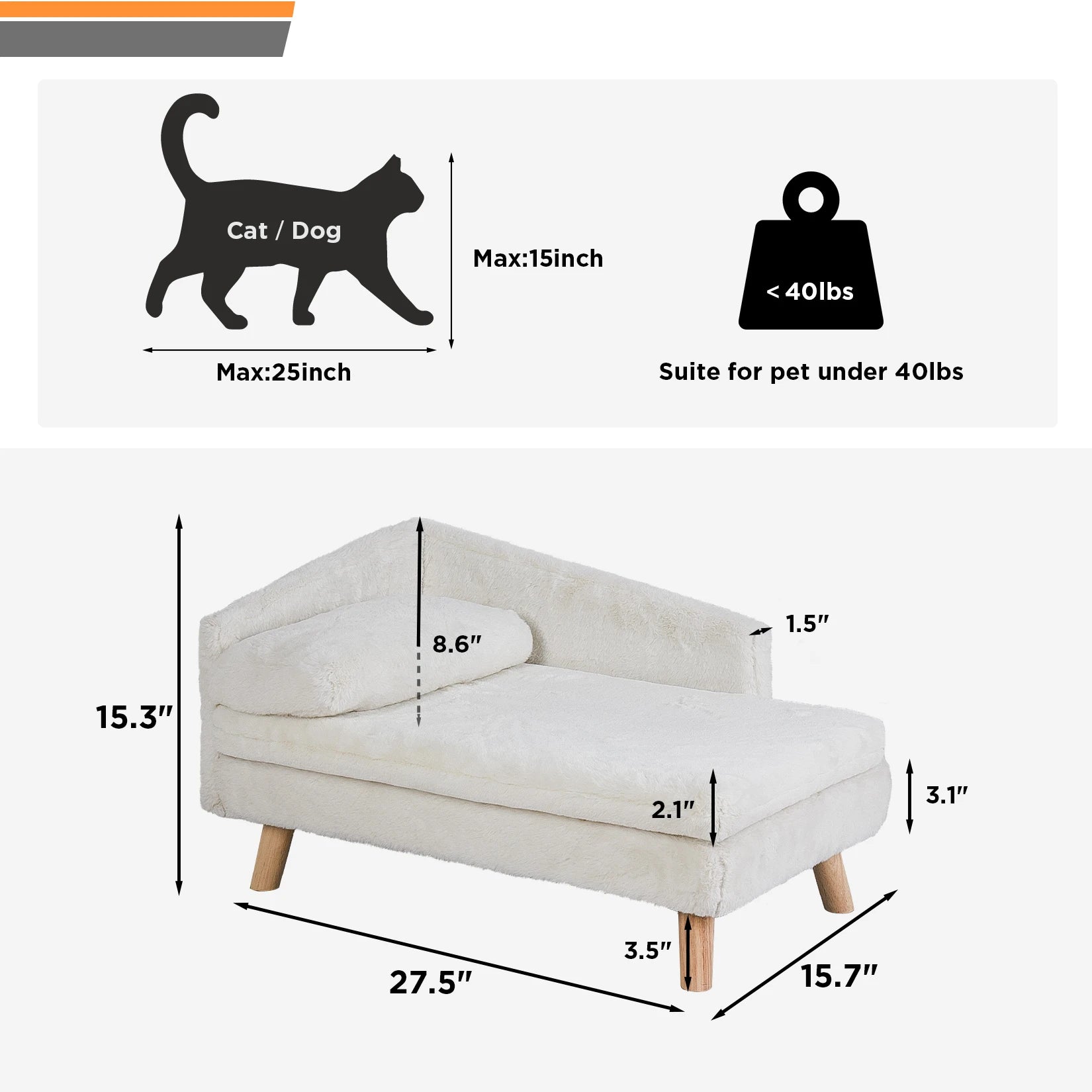 Elevated Pet Bed/ Sofa Bed with Sturdy Wood Legs for Small Dog /Cats. Perfect for Our Pampered Fur Babies! Available in 2 sizes.