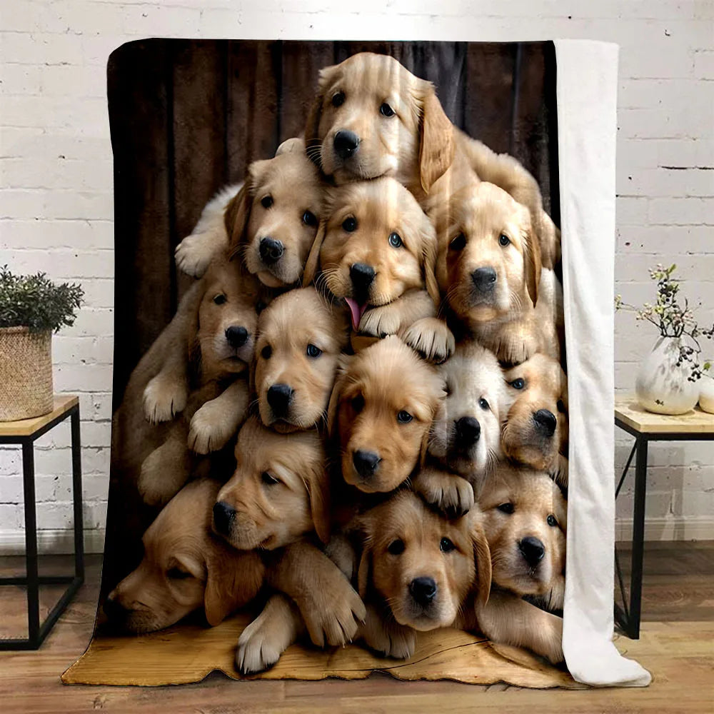 Cozy Golden Retriever Dog Print Flannel Throw Blanket - Soft, Reversible, All-Season Comfort. 2 Sizes