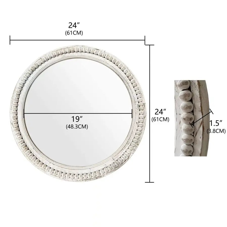 Round Wall 24 Inch White Wood Beaded Circle Mirror. Makes a Beautiful Accent  to any Room in Your Home.  Decorative Farmhouse Mirror for Living Room, Bedroom, Bathroom, or in an Entryway. Love This! Would Look Beautiful with