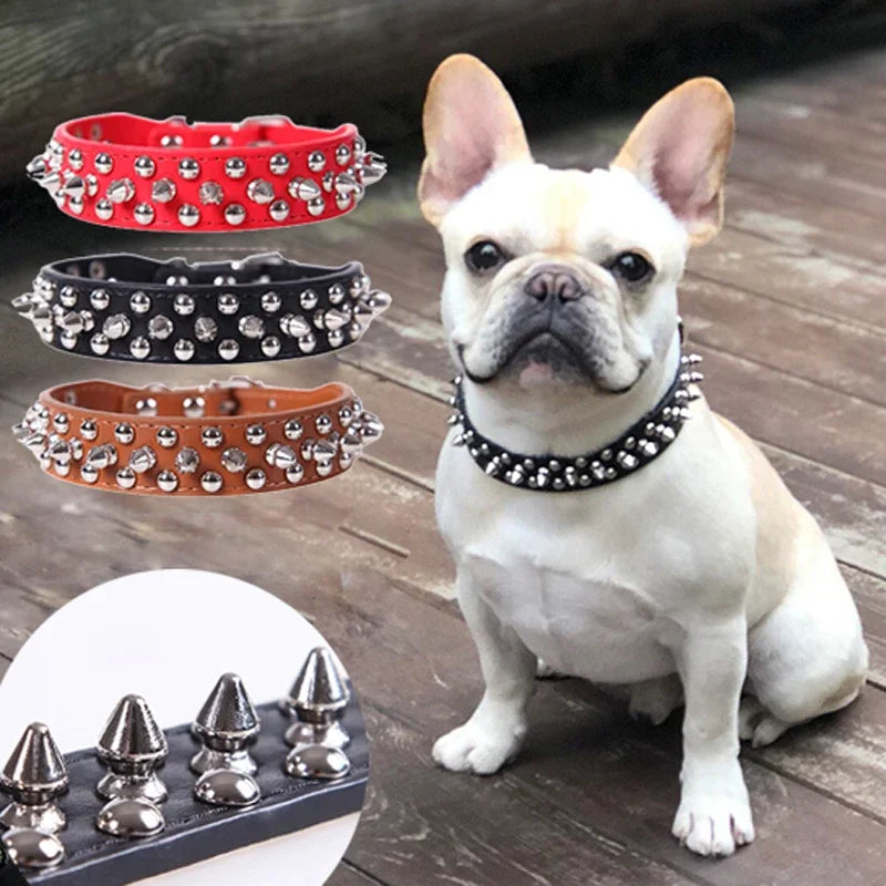 Adjustable Leather Pet Dog Collar.  Leather Punk Rivet Spiked Dog or Cat Collar . Multiple colors and sizes XS to XL. Your Fur Baby Will be Walking in Style with this Collar!
